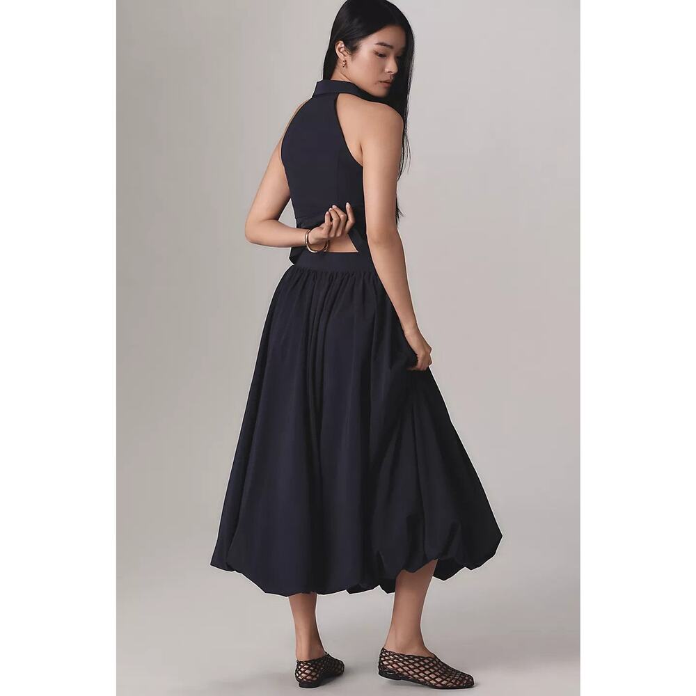 Extro&Vert Lily Bubble Hem Pull-On Midi Skirt Nav… - image 4